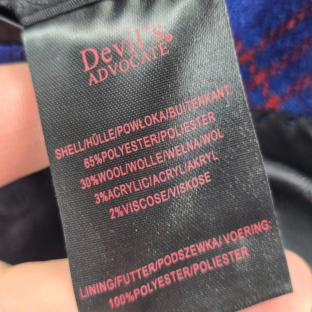 Devil's Advocate Suit Mens 44 Blue Red Plaid Double Breasted Wool Blend 36x32